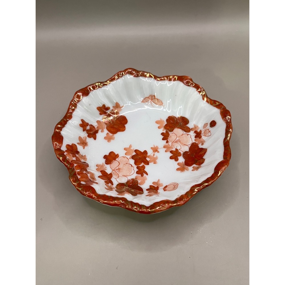 Vtg Sienna Red Flowered Berry Trinket Catch-All‎ Bowl 5" Ceramic Decorative Red
